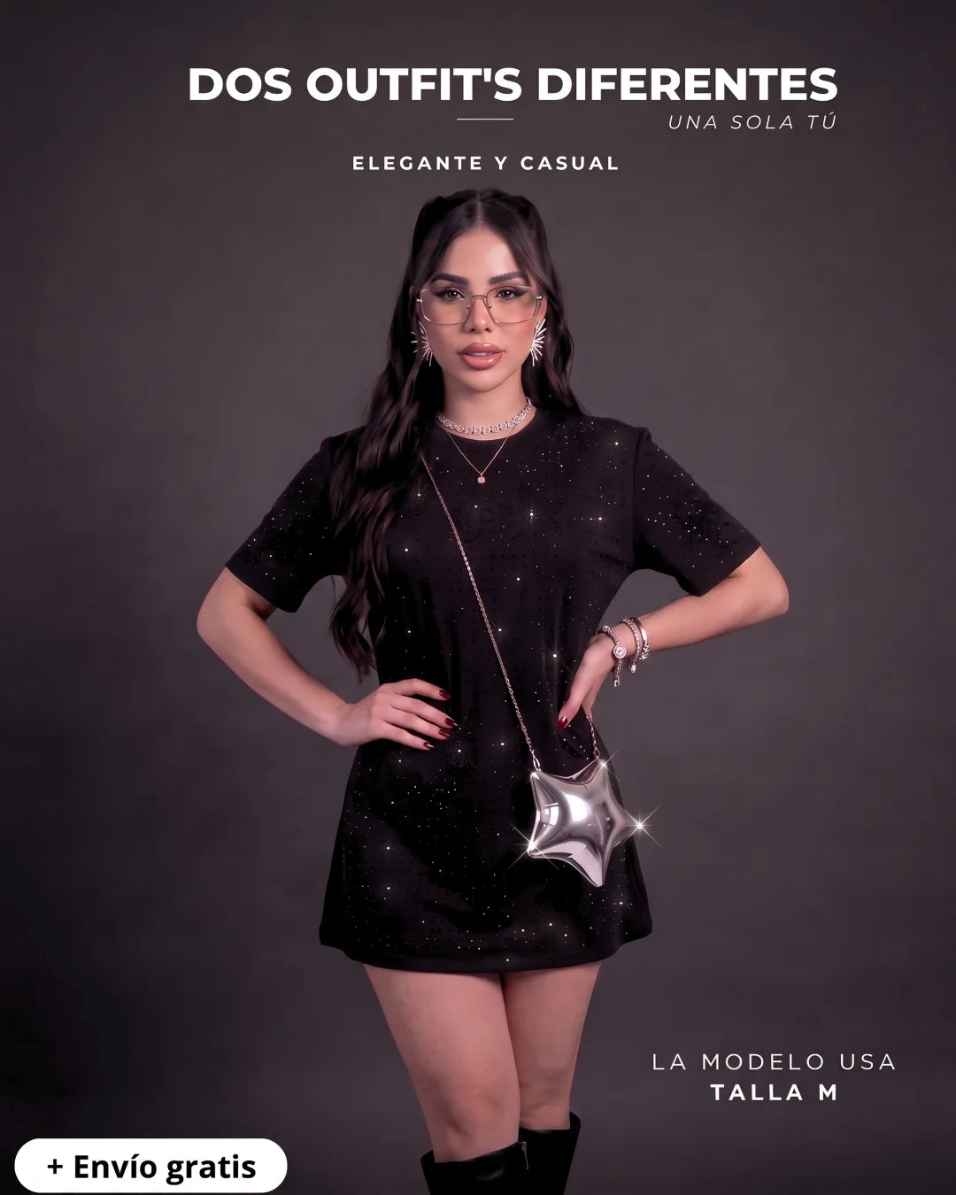 VESTIDO NEGRO DE PEDRERÍA LUSIAN | REF.1170