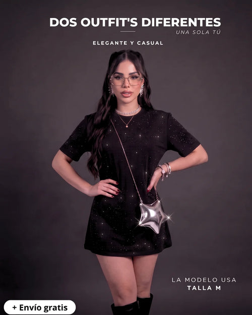 VESTIDO NEGRO DE PEDRERÍA LUSIAN | REF.1170