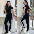 ENTERIZO 3 LINEAS LARGO MANGA CORTA NEGRO